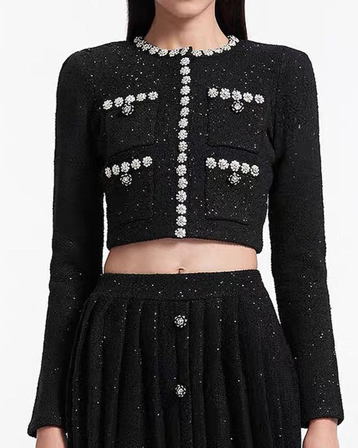 جاكيت تويد قصير مزين بالكريستال – دايسيلو