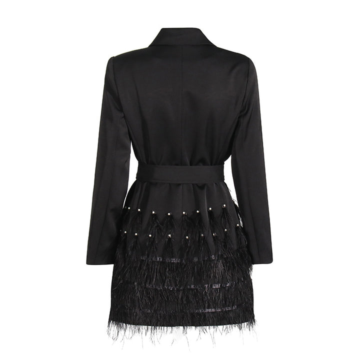 belted blazer dress with feathered skirt – BORAYLA