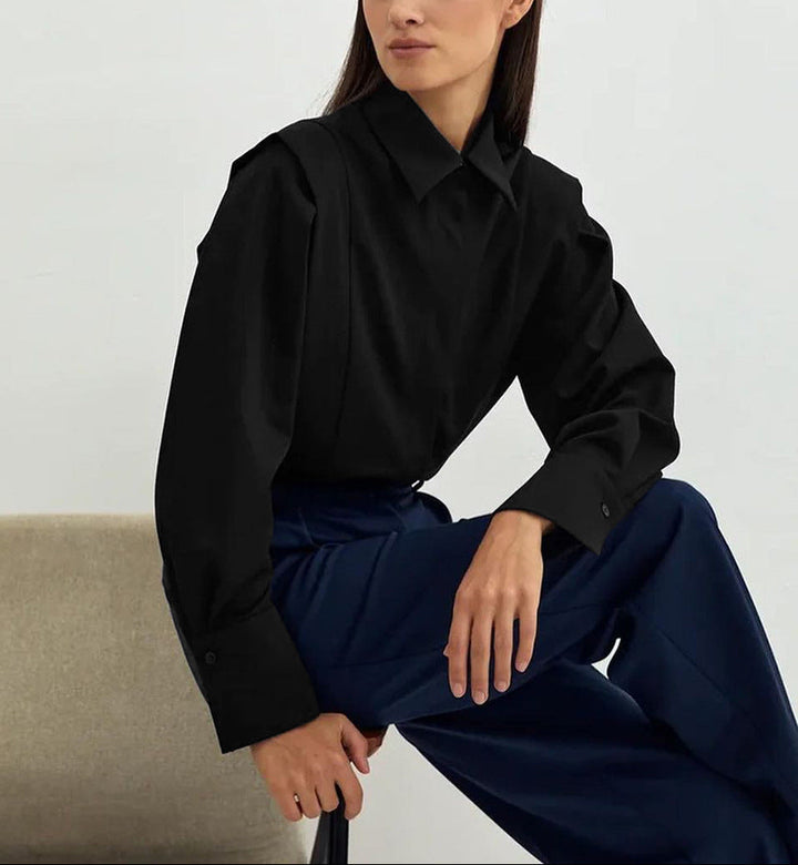 structured asymmetric shirt with deep V placket – NOIRÉ