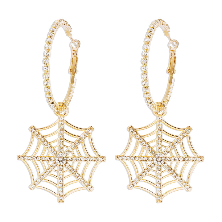 crystal hoop earrings with spiderweb drop - ARIANAZWY
