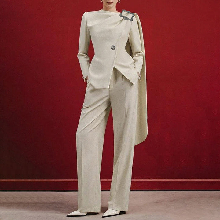 asymmetric draped blazer with crystal shoulder detail – IVORYA