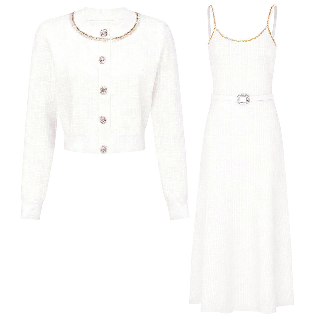 knitted two-piece dress set with logo pattern – CAMILA