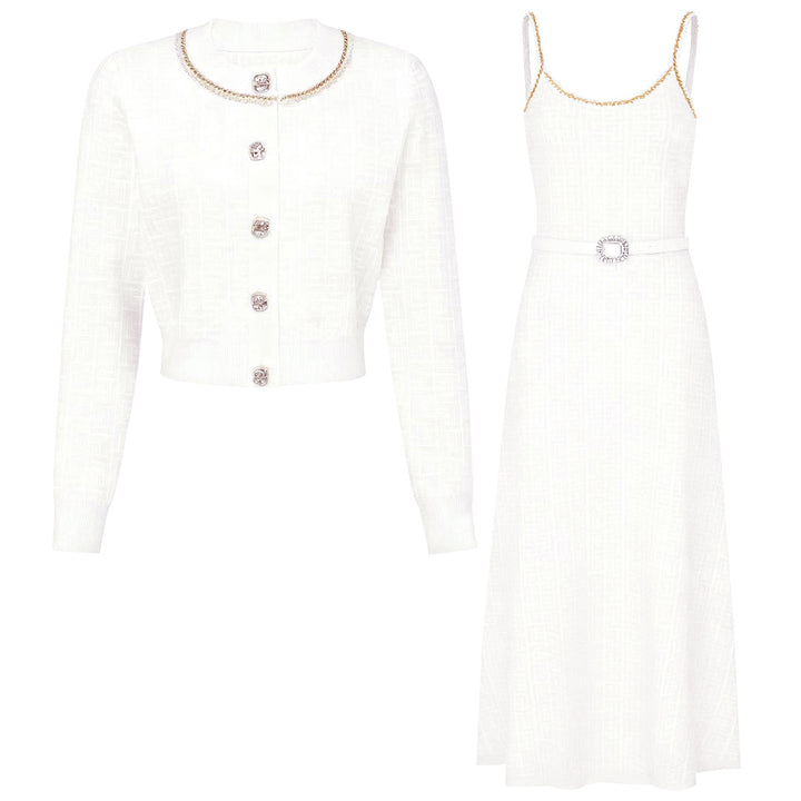 knitted two-piece dress set with logo pattern – CAMILA