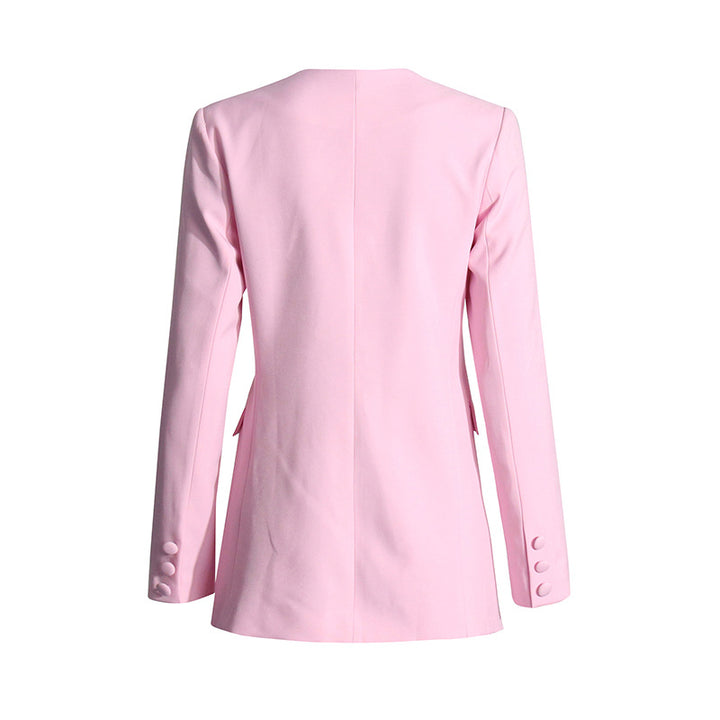 tailored pink blazer with floral accent – ROSÉLLE