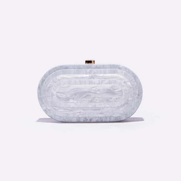 layered oval resin clutch in jade green – EMERALDA