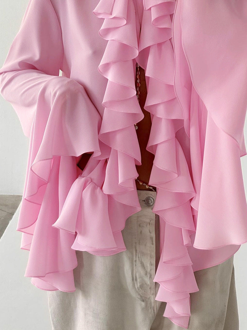 ruffled chiffon blouse with flared sleeves – OPHELIA