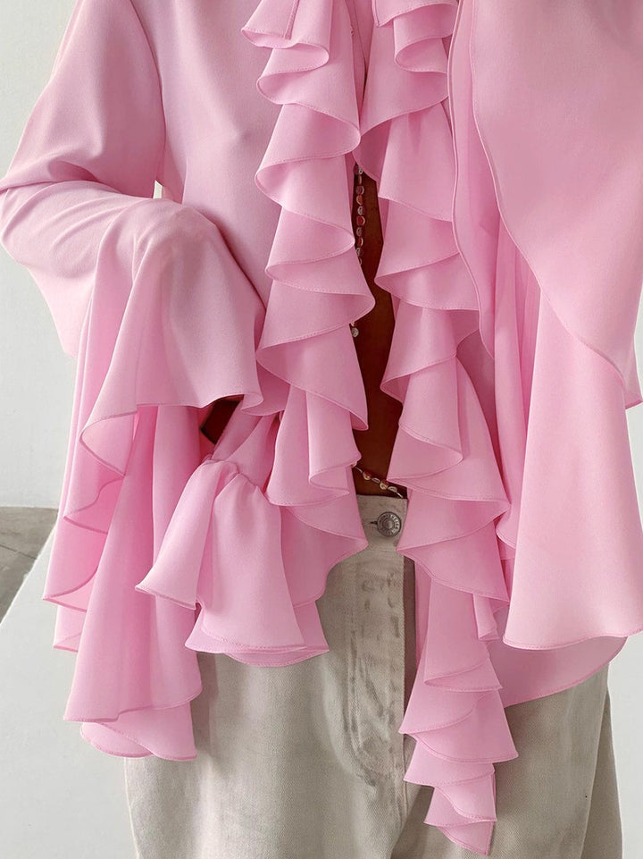 ruffled chiffon blouse with flared sleeves – OPHELIA