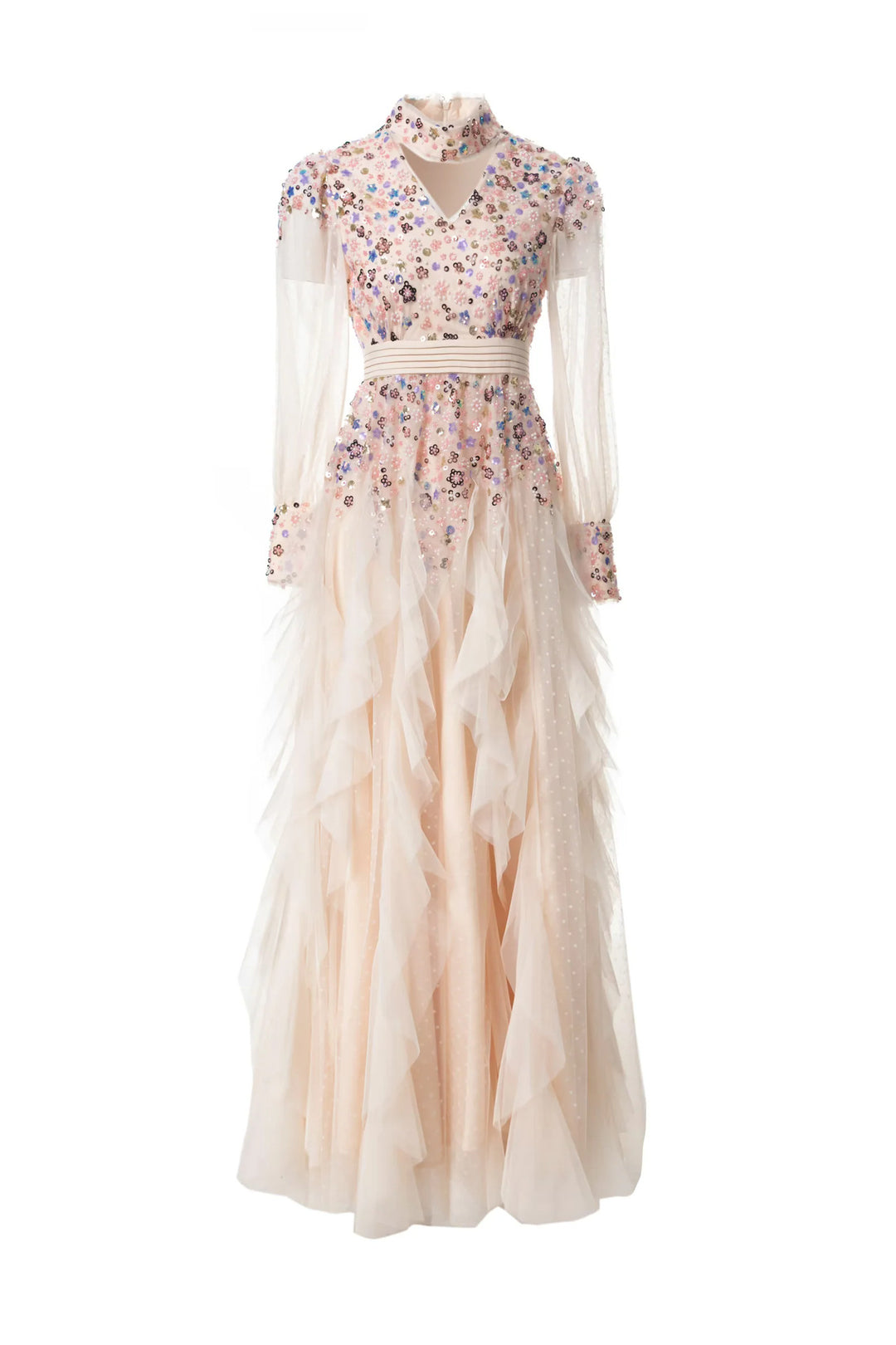 فستان تول بأكمام طويلة مع صدّار مزخرف – أورورا