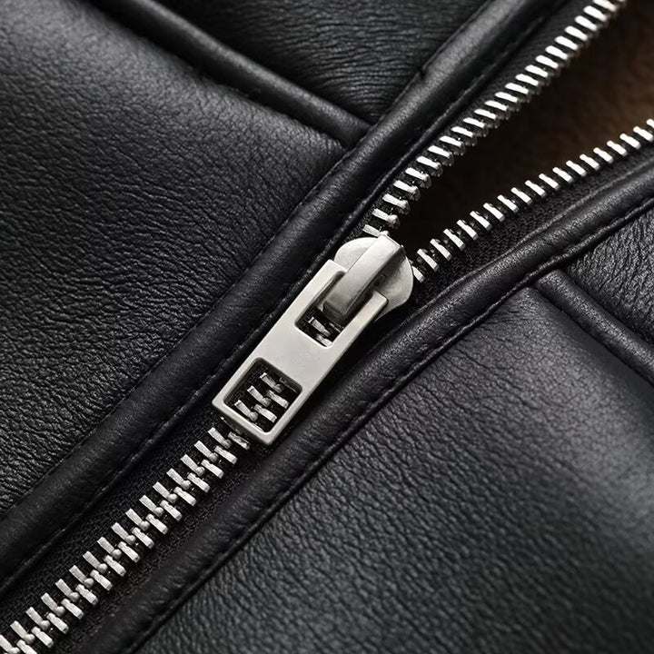 zip-front faux leather shearling jacket – ANOUR