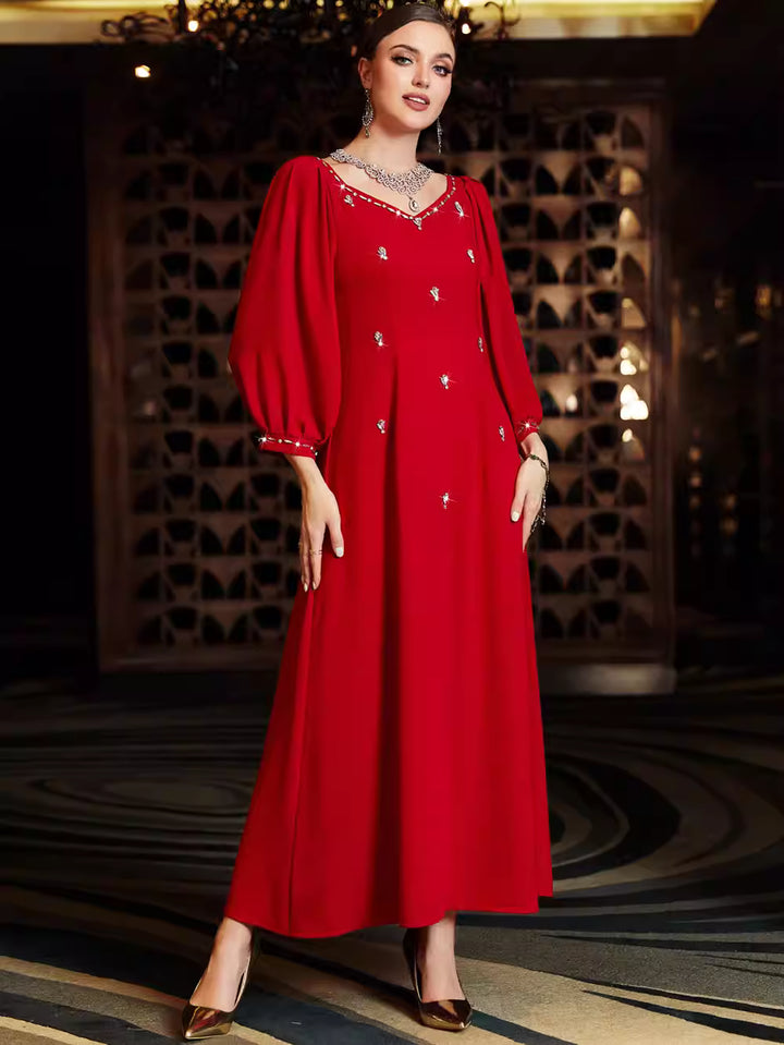 Elegant Long Sleeve Maxi Dress with Defined Shoulders – CALISTA