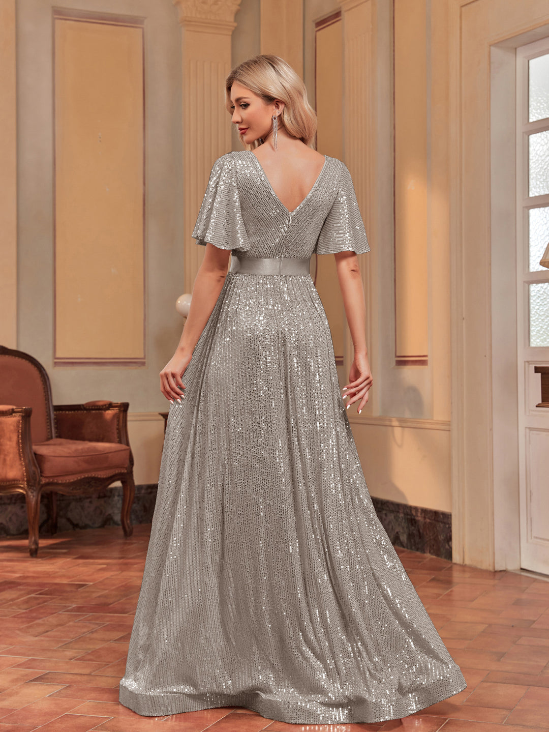 Geplooide top met uitlopende mouwen en maxi-rok set met tailleband – Rosiny 