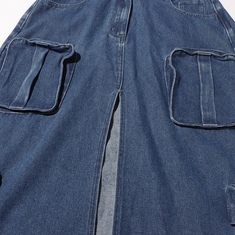 فستان ماكسي جينز بدون حمالات مع جيوب واسعة – رايلي