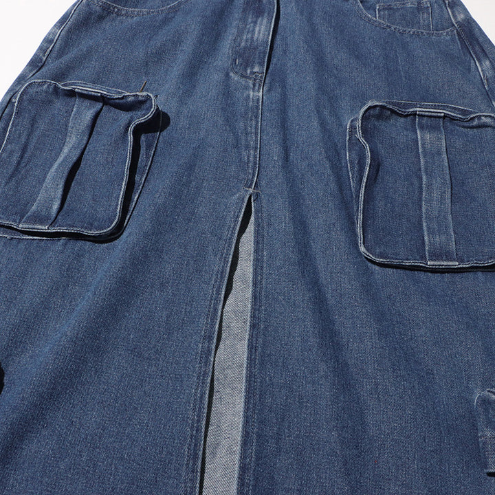 فستان ماكسي جينز بدون حمالات مع جيوب واسعة – رايلي