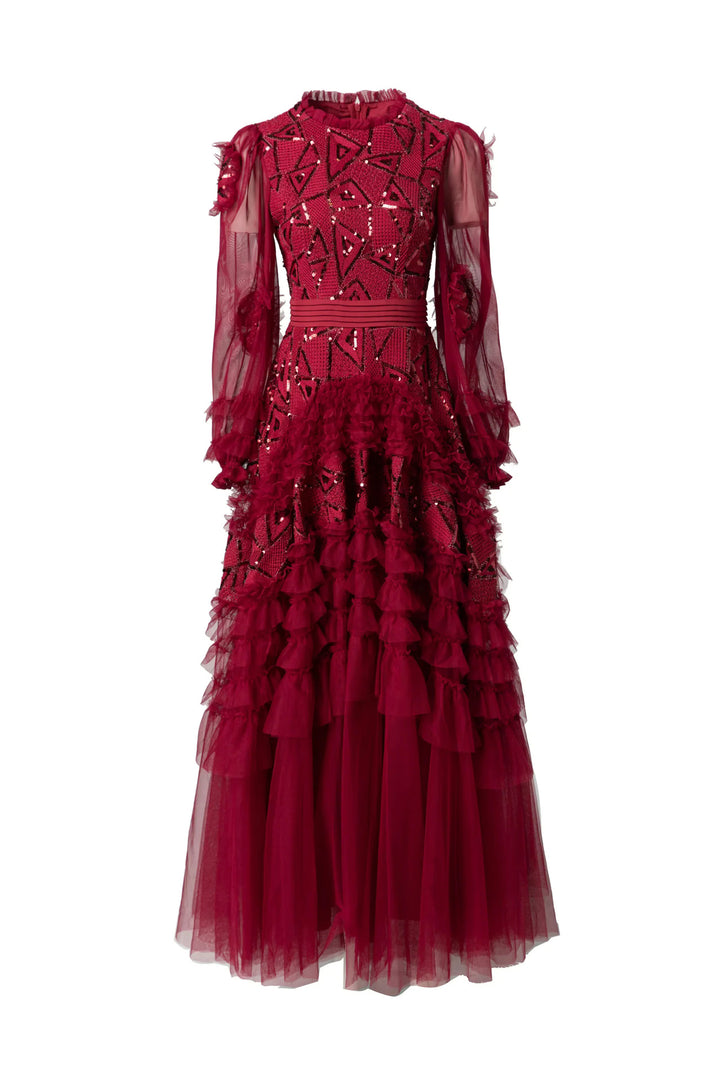 فستان من التول المطرز مع تنورة بكشكشة متعددة الطبقات – أورورا