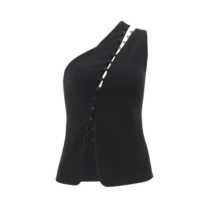 asymmetric one-shoulder corset top with hook detail – VANTIS
