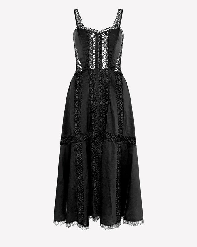 sleeveless lace-trimmed midi dress with corset bodice – NORIZA