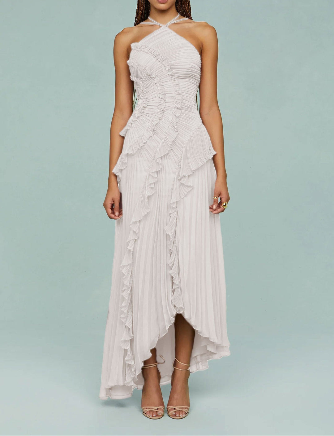 Geplooide top met uitlopende mouwen en maxi-rok set met tailleband – Rosiny 