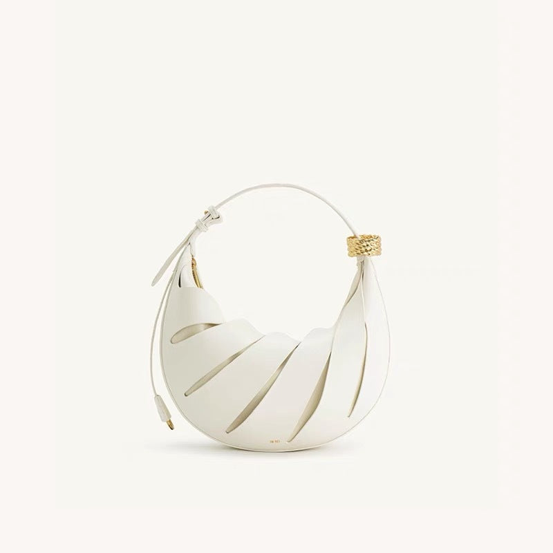 sculptural metallic crescent bag with wrapped handle – SELENE