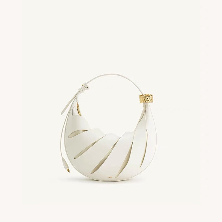 sculptural metallic crescent bag with wrapped handle – SELENE