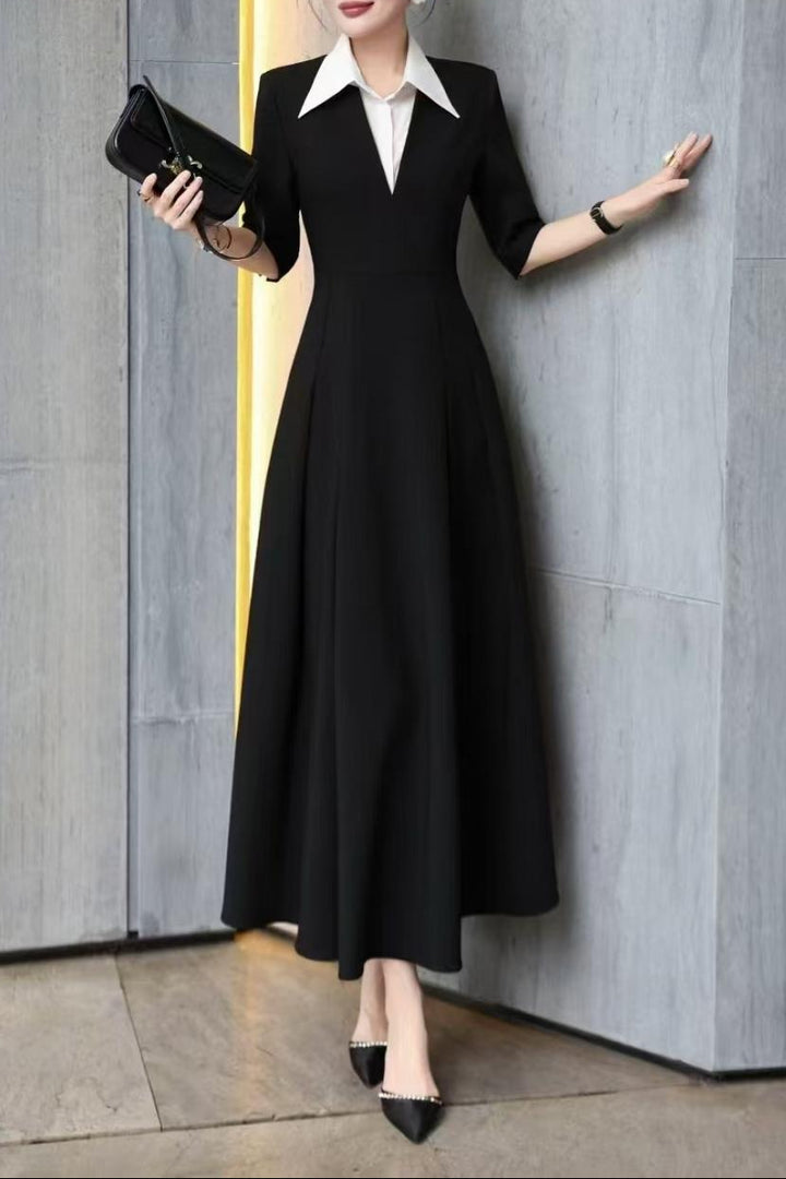 A-line midi dress with contrast collar – DARIAN