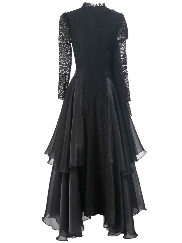 long lace dress with layered asymmetric skirt - AURELIFA