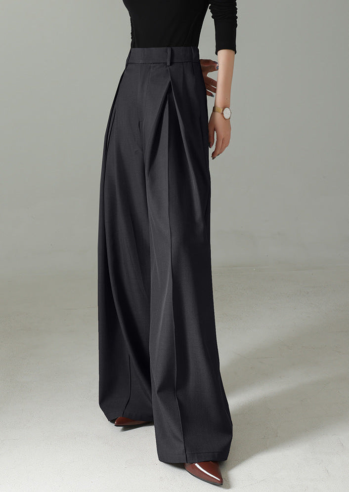 high-waist wide-leg trousers with double front pleats – TAUPE