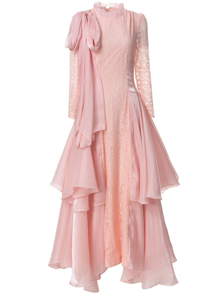 long lace dress with layered asymmetric skirt - AURELIFA