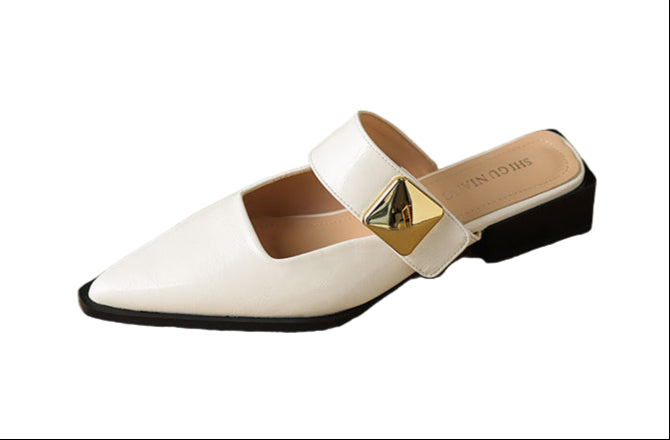 pointed-toe mule with wide strap & gold buckle – VERAXUL