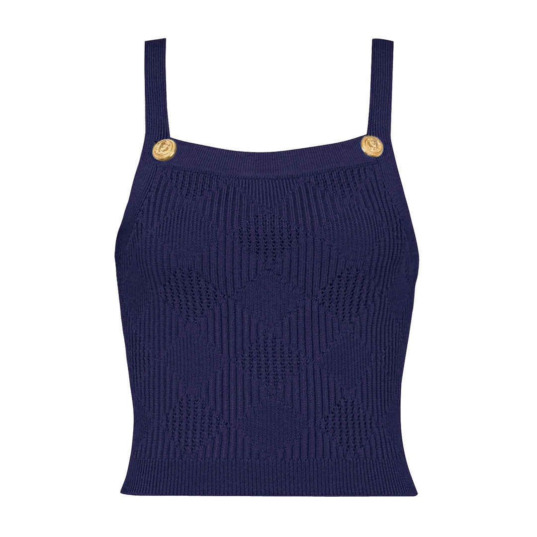 three-piece knit set with gold button detailing – ATHENAZI