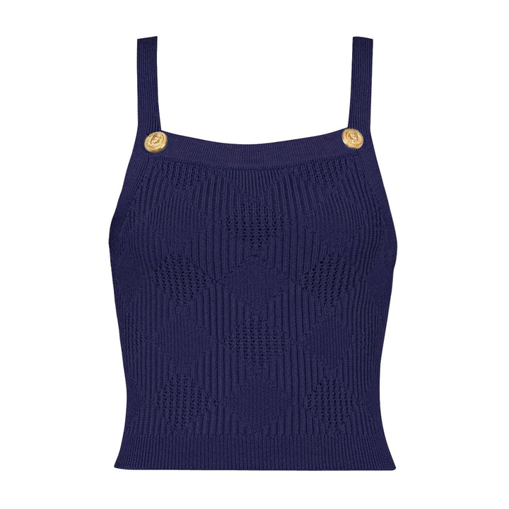 three-piece knit set with gold button detailing – ATHENAZI