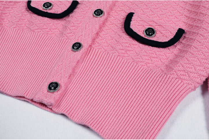 two-piece knit set with contrast trim and button details – CAMILLER