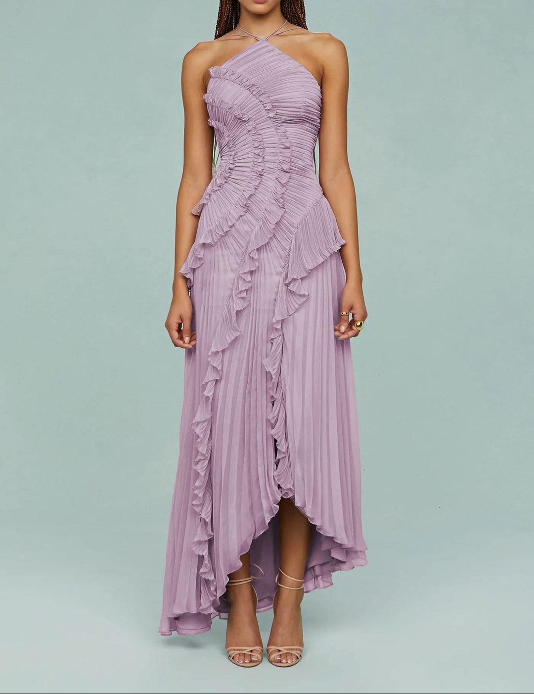 Geplooide top met uitlopende mouwen en maxi-rok set met tailleband – Rosiny 