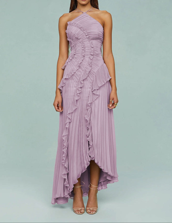 Geplooide top met uitlopende mouwen en maxi-rok set met tailleband – Rosiny 