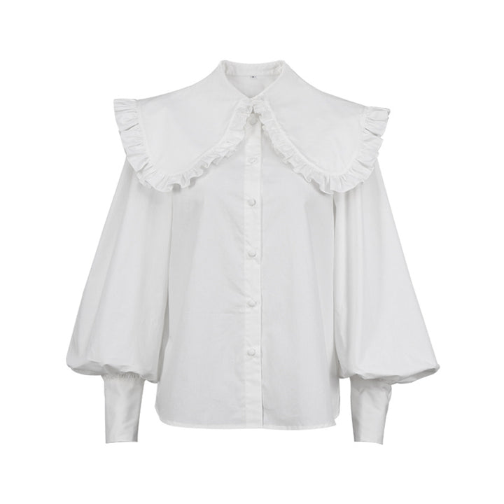 puff-sleeve blouse with oversized ruffled collar – ELARA
