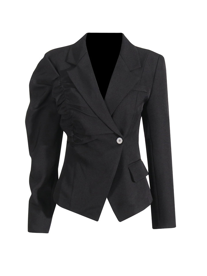 Asymmetric Tailored Blazer with Ruffled Sleeve – NOIR