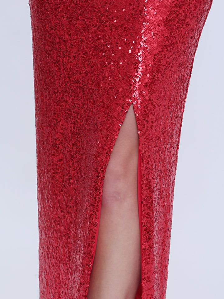 Geplooide top met uitlopende mouwen en maxi-rok set met tailleband – Rosiny 