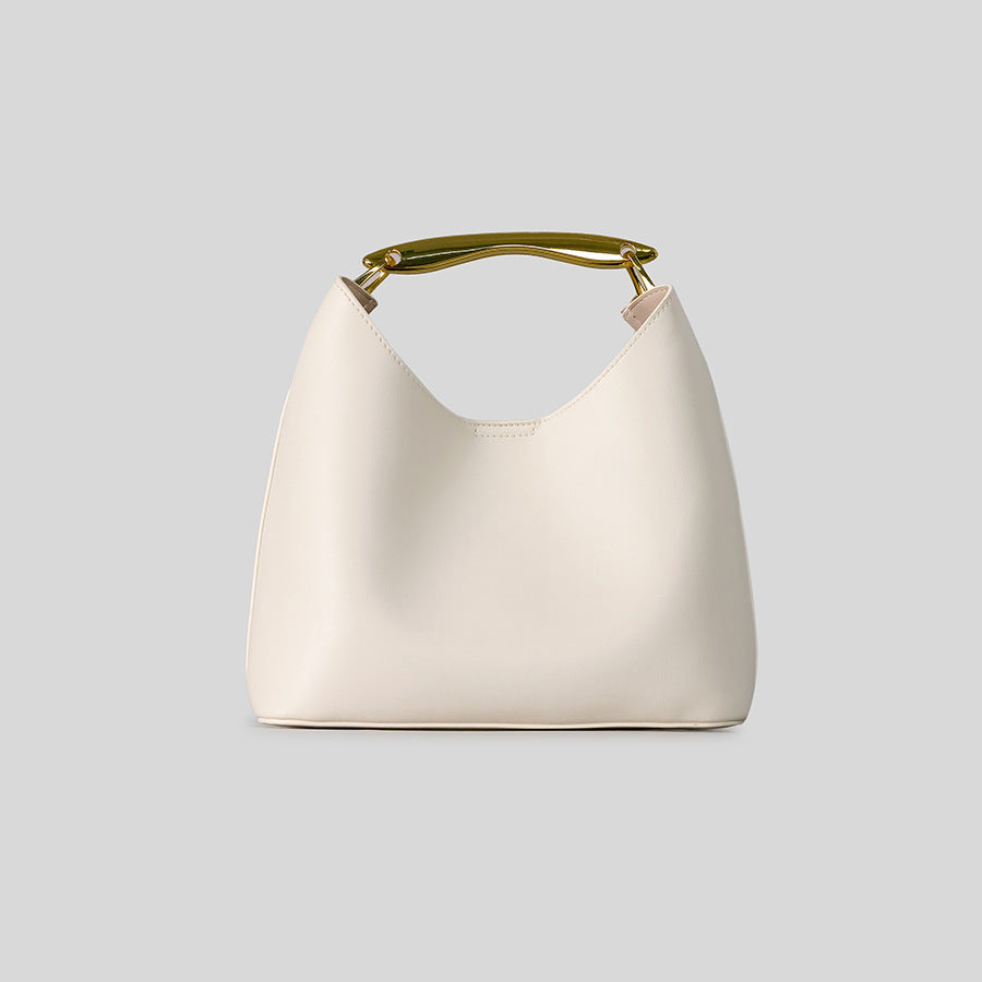 minimal leather hobo bag with gold-tone top handle – ISLA