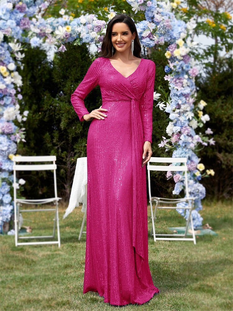 sleeve sequin wrap gown – FUCHSIA RAY