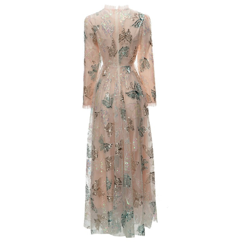 فستان شيفون مطرز بزخارف الفراشات – أمارا