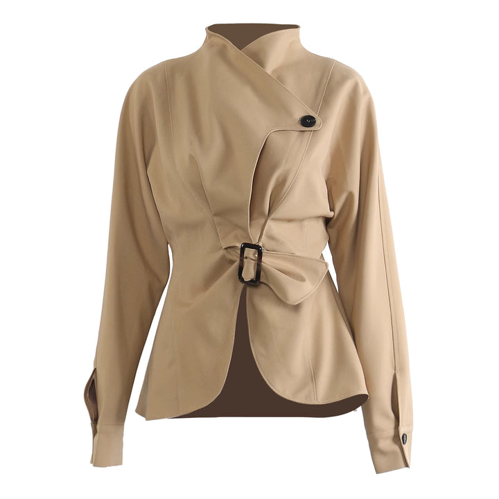 asymmetric belted jacket with sculpted neckline – CAMILA