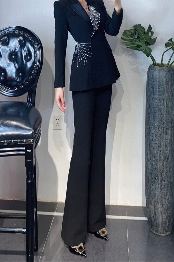 tailored flare suit with crystal burst embellishment – RUBINA