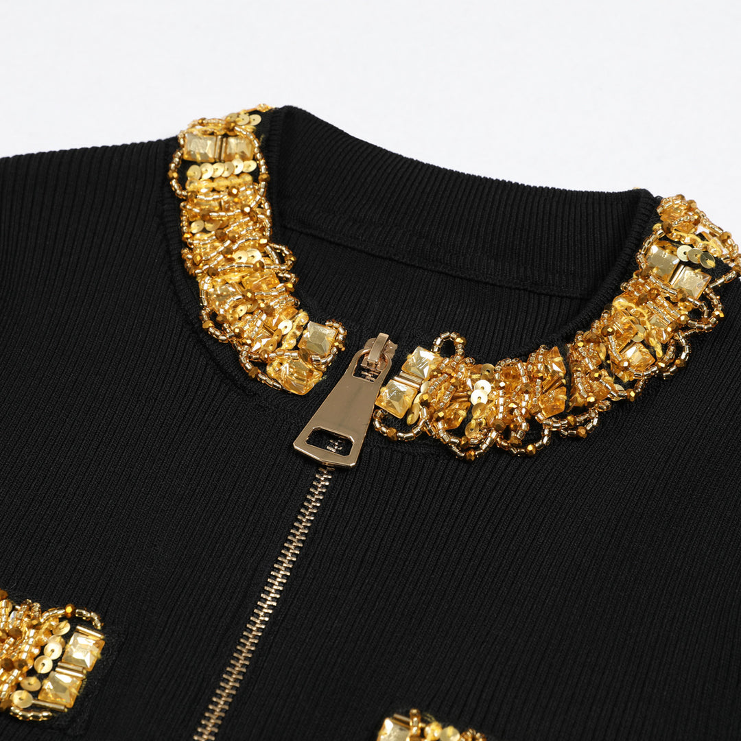 short-sleeve knit blouse with jeweled neckline – AURAXI