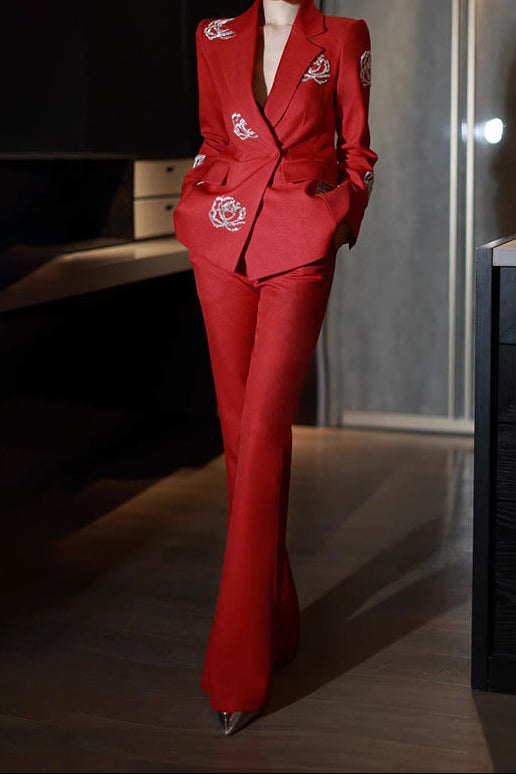 tailored blazer suit with floral crystal embroidery – ROUGE