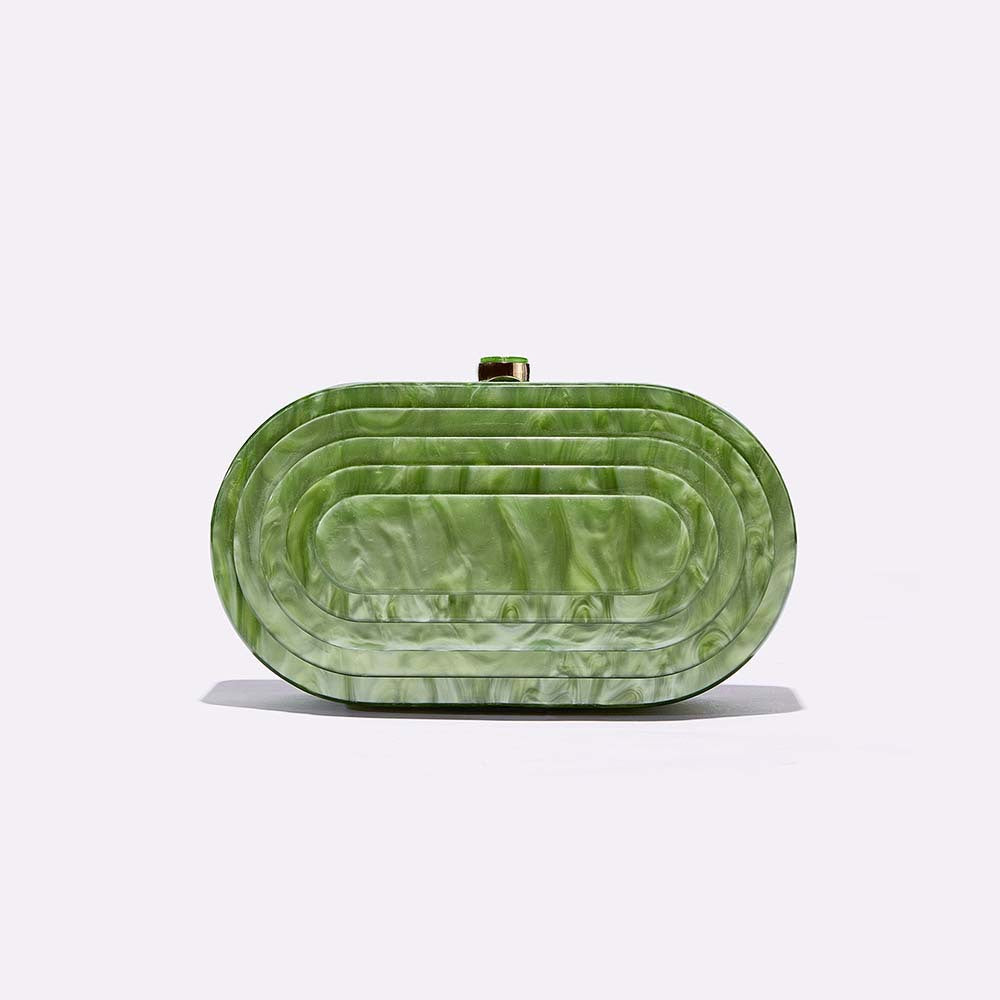 layered oval resin clutch in jade green – EMERALDA