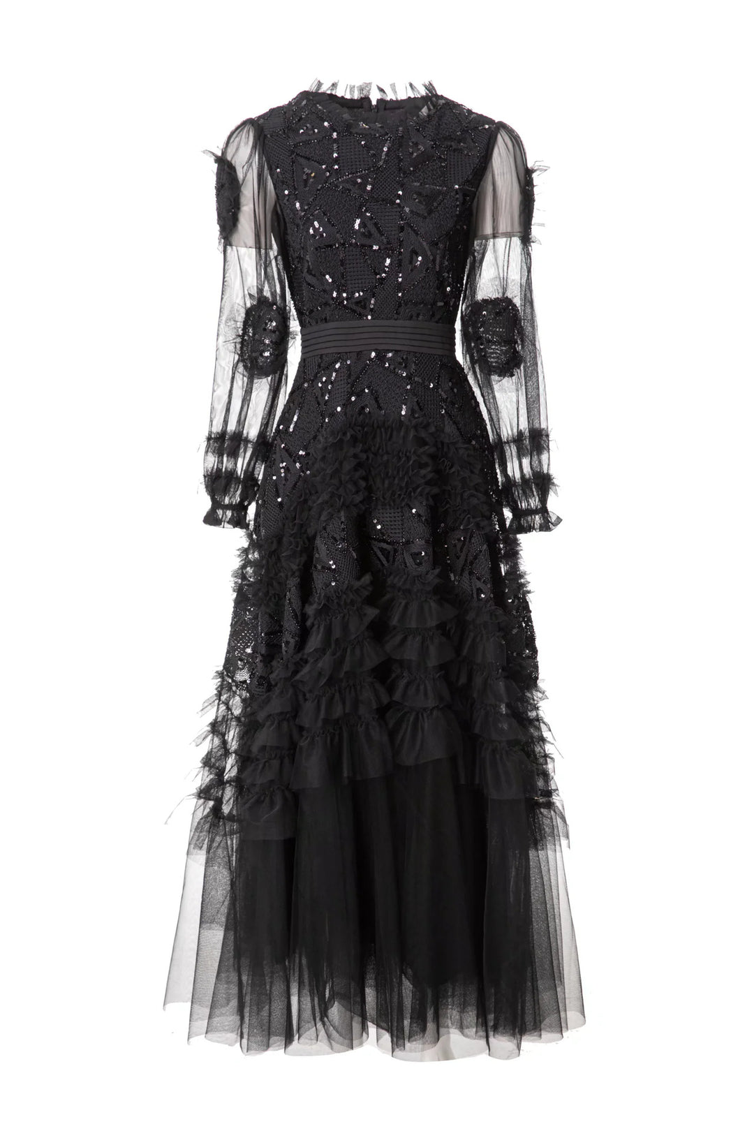 فستان من التول المطرز مع تنورة بكشكشة متعددة الطبقات – أورورا