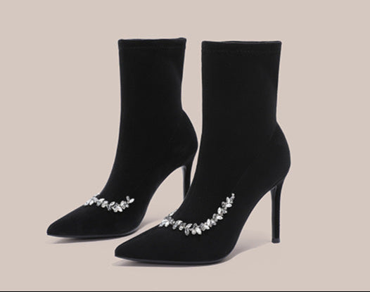 pointed-toe suede ankle boots with crystal trim – SERENAVIA