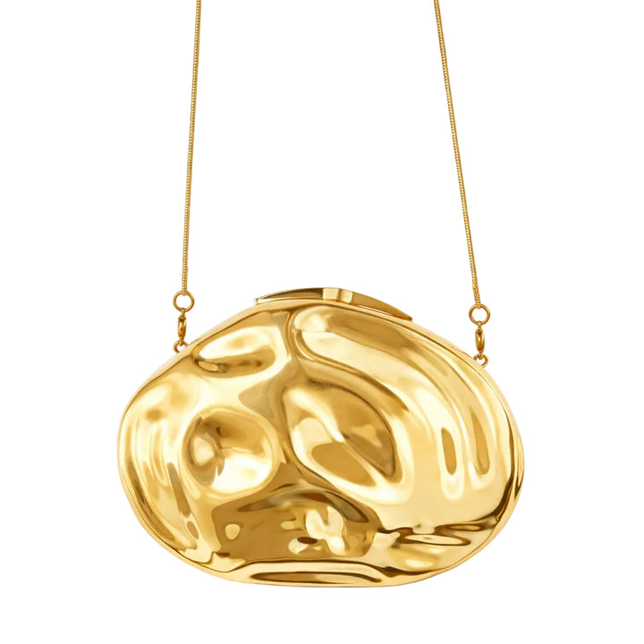 Abstract gold clutch with sculpted finish and chain strap – LIQUID