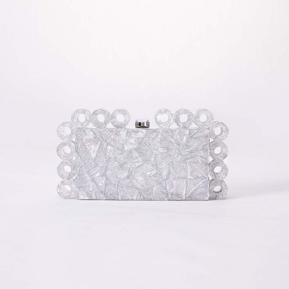 textured gold clutch with circular edge detailing – AURELIA