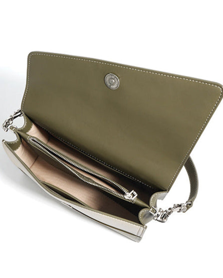 asymmetrical flap shoulder bag in two-tone vegan leather - ELLA