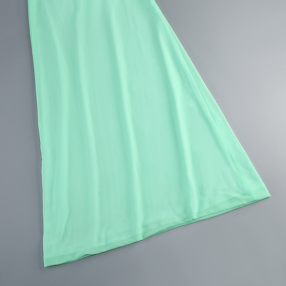 halter neck draped gown with floral detail – AMARAWTI